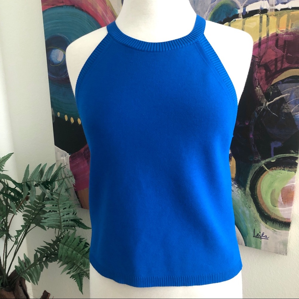 Michael Kors Blue Sleeveless Knit Halter Style Top